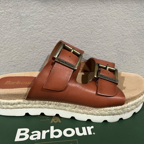 NEW Barbour Lucille Leather Espadrille Sandal Double Buckle Strap Brown Slip On - Picture 5 of 7